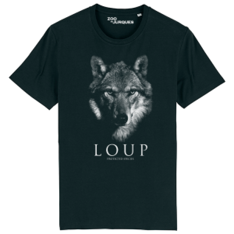 T-shirt homme bio ajust&eacute; Loup Gamme Black + transfert Col Zoo de Jurques Black M