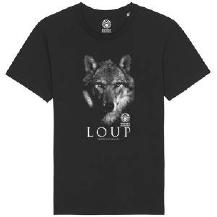 T-shirt homme bio ajust&eacute; Loup Gamme Black Zoo de Thoiry + transfert Col Zoo de Thoiry Noir L