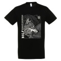 T-shirt homme bio ajusté Loup Linocut Gamme Black Safari de Peaugres + transfert Col Safari de Peaug
