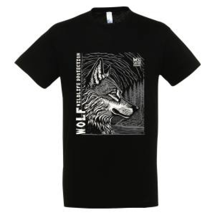 Tshirt homme bio ajusté Loup Linocut Gamme Black Safari de Peaugres  transfert Col Safari de Peaugres Noir S
