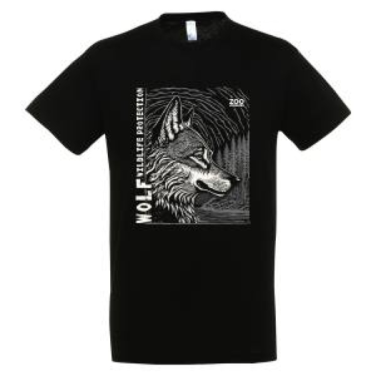 T-shirt homme bio ajust&eacute; Loup Linocut Gamme Black Zoo de Jurques Noir S