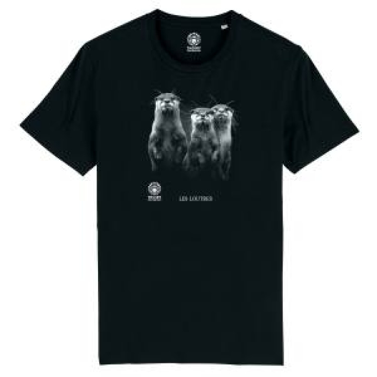 T-shirt homme bio ajust&eacute; Loutres (Mod&egrave;le Exclusif) Gamme Black Zoo de Thoiry + transfert Col Zoo de Thoiry Noir XS