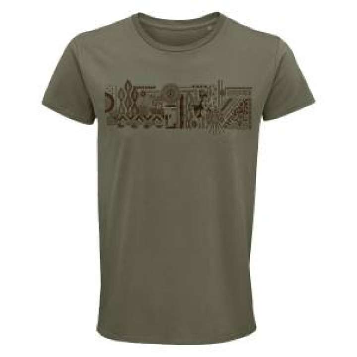 Tshirt homme bio ajusté Origine Frise Girafe et Masques  transfert Col Amnéville Kaki S