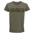 T-shirt homme bio ajust&eacute; Origine Frise Girafe et Masques + transfert Col Amn&eacute;ville Kaki S