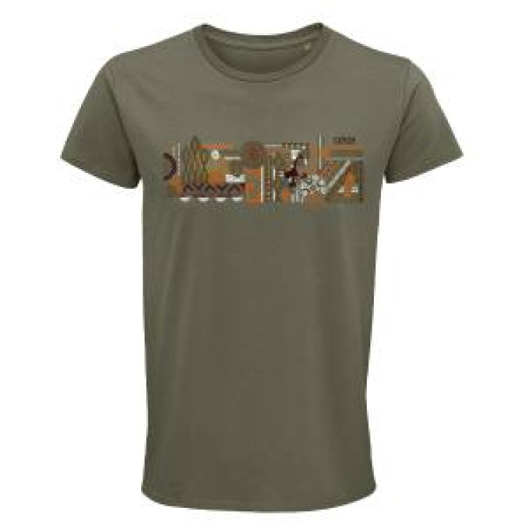 T-shirt homme bio ajust&eacute; Origines Cerza + transfert Col Cerza Kaki M