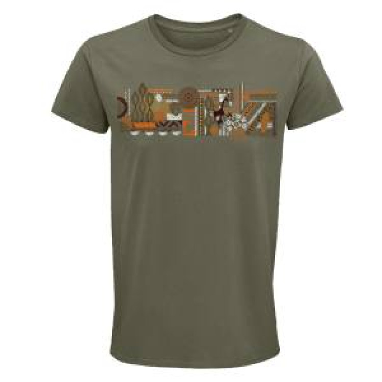 T-shirt homme bio ajusté Origines Safari de Peaugres + transfert Col Safari de Peaugres Kaki XS