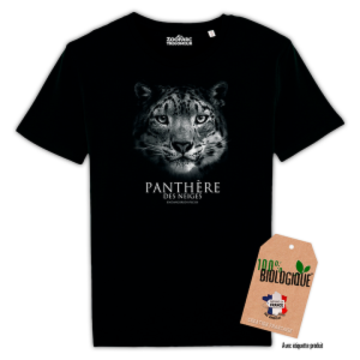 Tshirt homme bio ajusté Panthère des Neiges Gammes Black Zooparc de Tregomeur Noir S