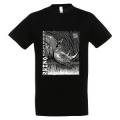 T-shirt homme bio ajusté Rhino Linocut Gamme Black + transfert Col Safari de Peaugres Noir XS