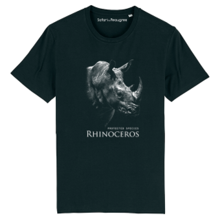Tshirt homme bio ajusté Rhinoceros Gamme Black  transfert Col Safari de Peaugres Black S
