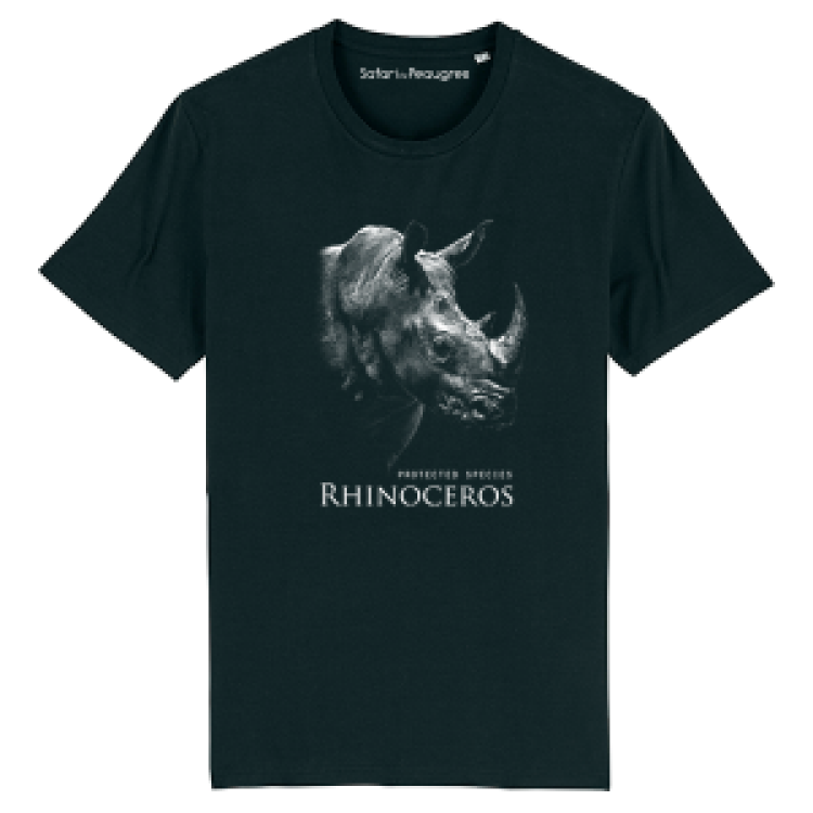 T-shirt homme bio ajusté Rhinoceros Gamme Black + transfert Col Safari de Peaugres Black L