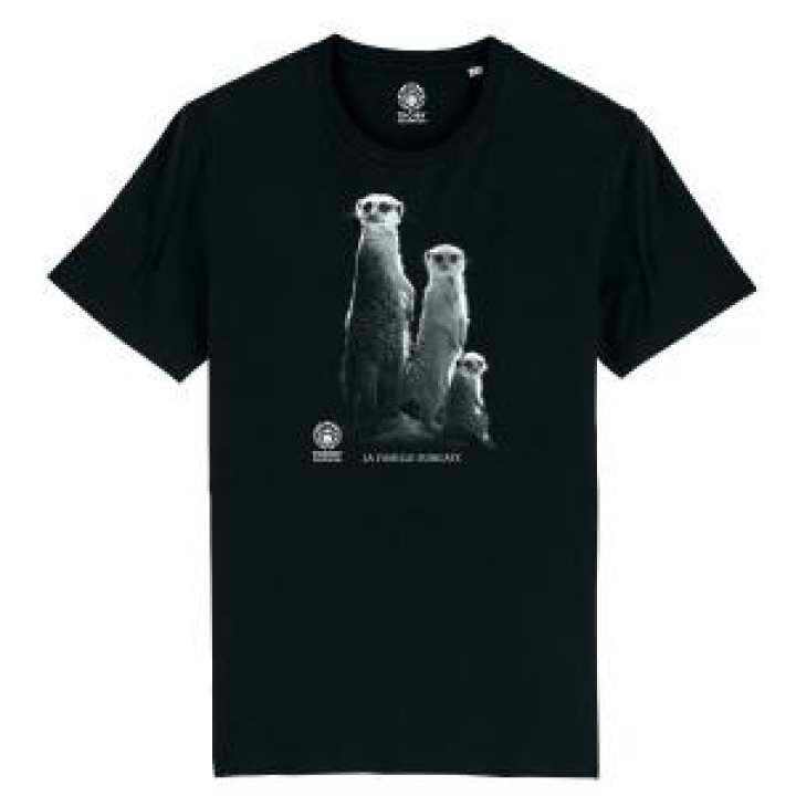 Tshirt homme bio ajusté Suricates Famille Modèle Exclusif Gamme Black Zoo de Thoiry  transfert Col Zoo de Thoiry Noir S