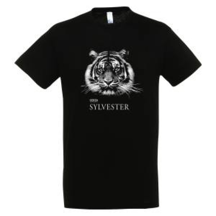 Tshirt homme bio ajusté Sylvester Tigre Modèle Exclusif Gamme Black Cerza  transfert Col Cerza Noir M