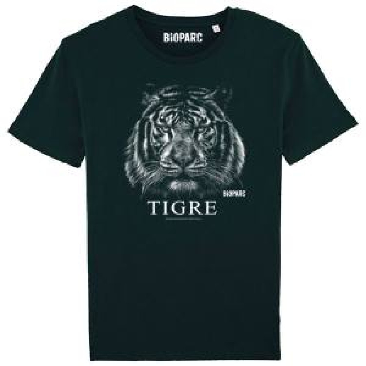 T-shirt homme bio ajusté Tigre Blanc Gamme Black Bioparc + transfert Col Bioparc Black XS