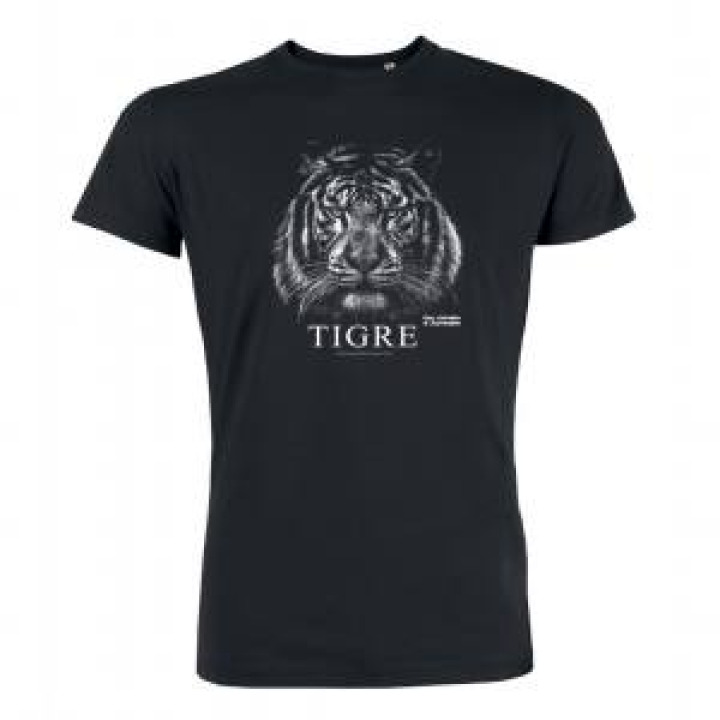 Tshirt homme bio ajusté Tigre Blanc Gamme Black Parc Animalier dAuvergne  transfert Col Parc Anim