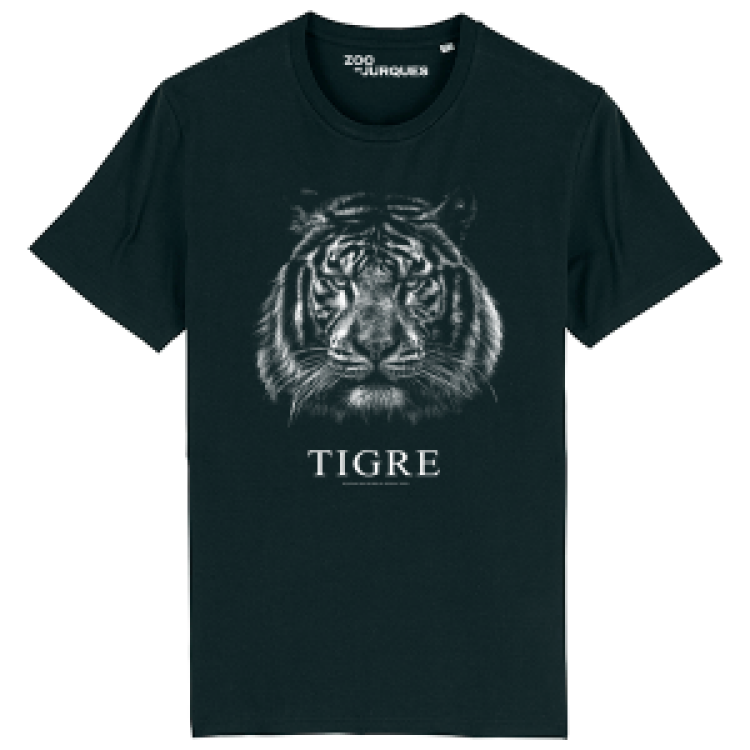 T-shirt homme bio ajust&eacute; Tigre Gamme Black + transfert Col Zoo de Jurques Black XL