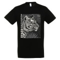 T-shirt homme bio ajust&eacute; Tigre Linocut Gamme Black Cerza + transfert Col Cerza Noir S