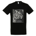 T-shirt homme bio ajusté Tigre Linocut Gamme Black + transfert Col Safari de Peaugres Noir XS