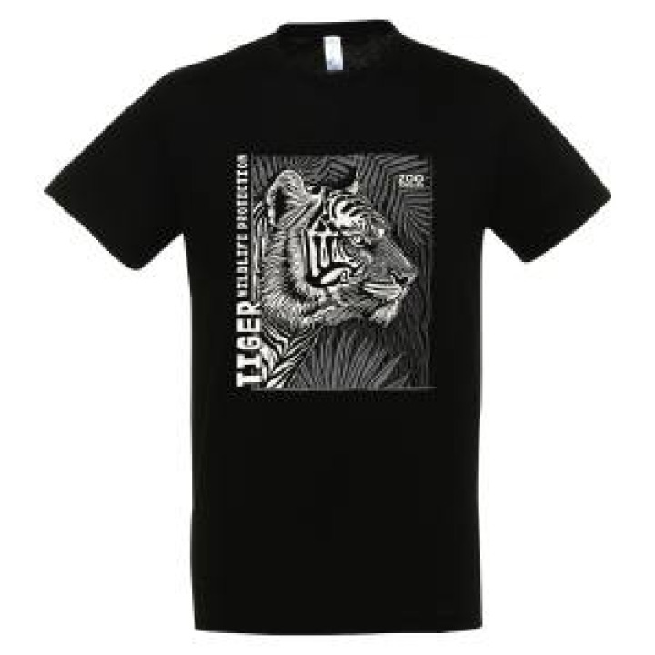 Tshirt homme bio ajusté Tigre Linocut Gamme Black Zoo de Jurques Noir M
