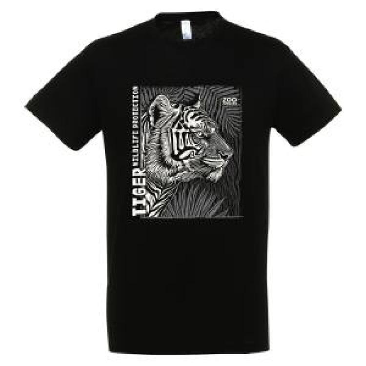 T-shirt homme bio ajust&eacute; Tigre Linocut Gamme Black Zoo de Jurques Noir M