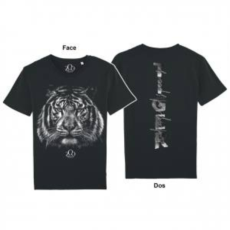 T-shirt homme bio ajusté Tigre Recto/ Verso + transfert Col Zoo d’Amiens Noir S
