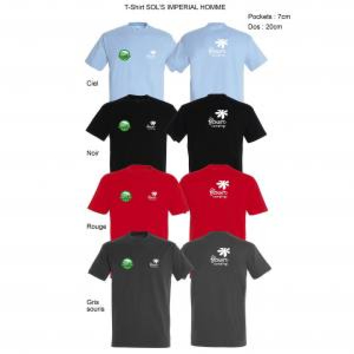 Tshirt homme Camping les 3 Ours et Flower Campings Face et Flower Campings Au Dos Bleu Ciel S