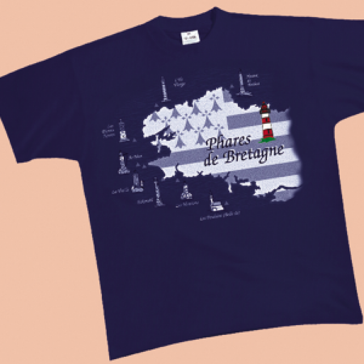 T-shirt homme Carte avec les Phares + Phare Brod&eacute; Marine S