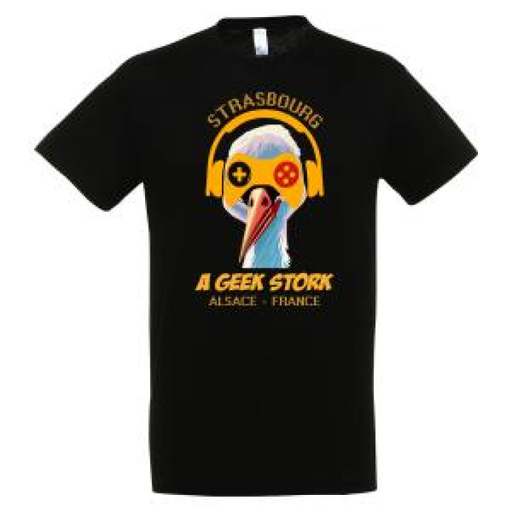Tshirt homme Cigogne Geek Strasbourg France Alsace Noir Profond XS