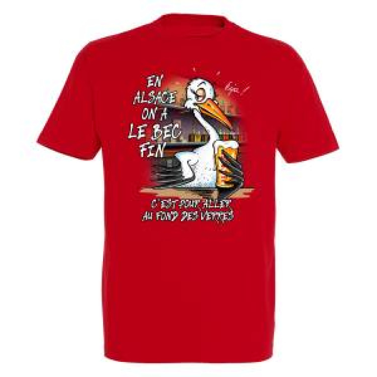T-shirt homme Cigogne le Bec Fin... Alsace France Rouge L