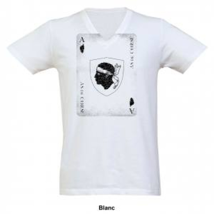 Tshirt homme col V As de Corse Blanc S
