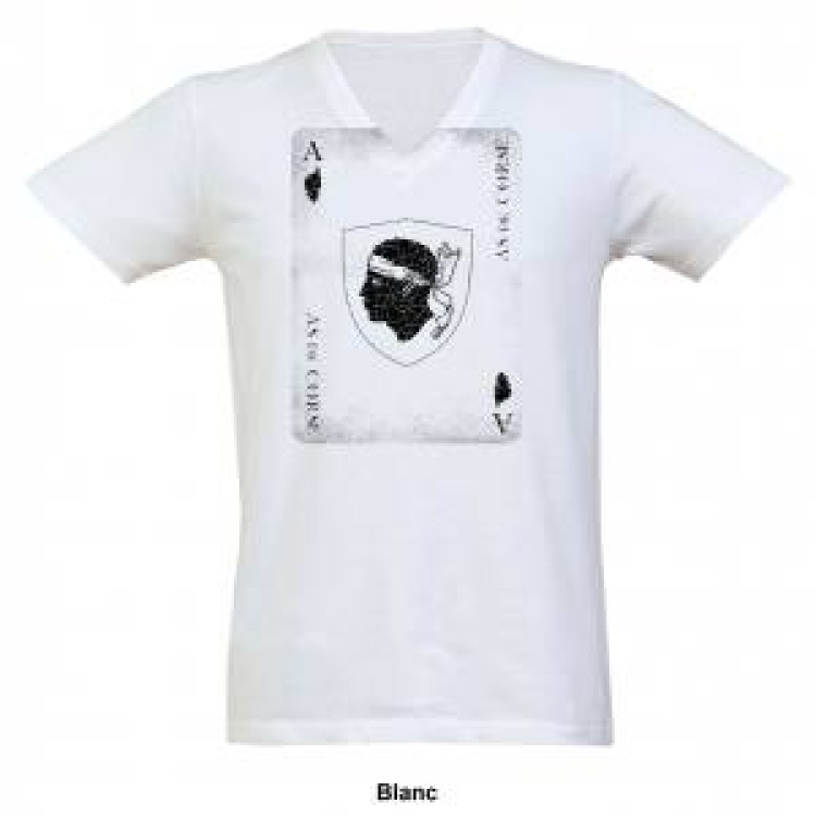 T-shirt homme col V As de Corse Blanc M