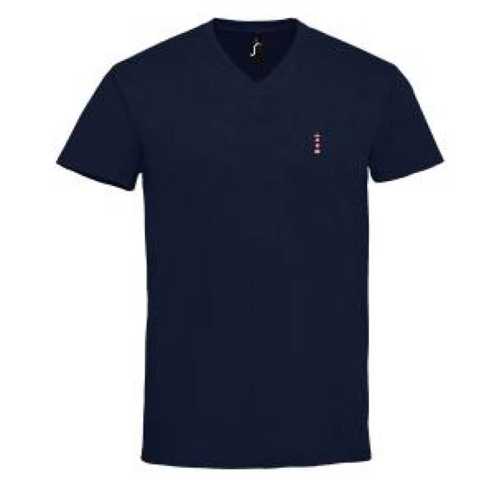 Tshirt homme col V Broderie E1290 Ref 33123 Phare Bleu Royal M