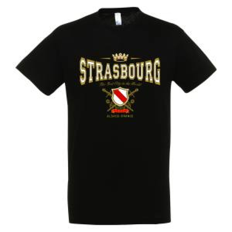 T-shirt homme Couronne Strasbourg Blason Alsace France Noir Profond XS