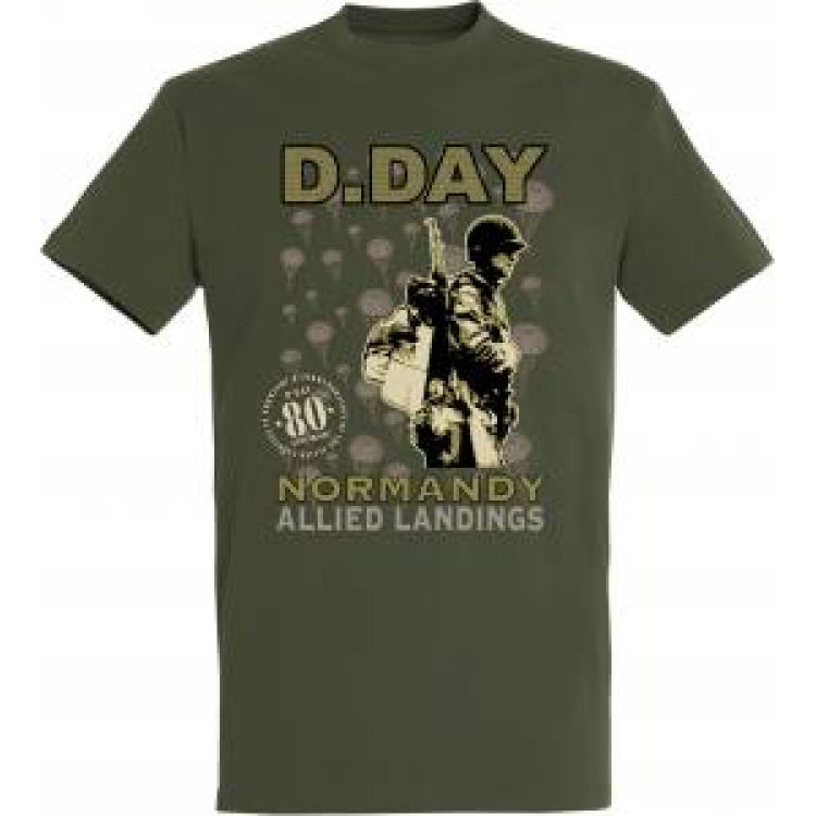 T-shirt homme D-Day 80th Anniversary Parach&ucirc;tiste de Profil Army 3XL