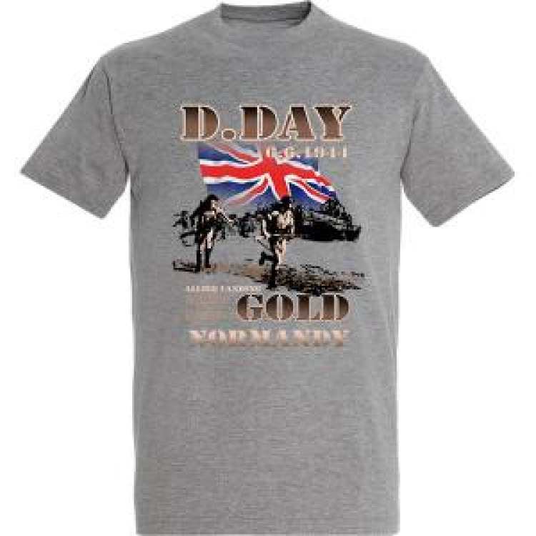 T-shirt homme Deux Soldats Qui Debarquent D-Day 1944 Gold Normandy Gris Chin&eacute; M
