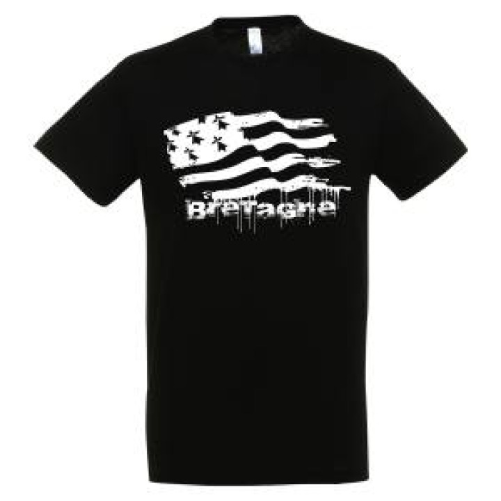 Tshirt homme Drapeau Bretagne Qui Coule Noir Profond XS