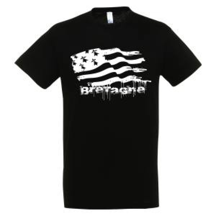 T-shirt homme Drapeau Bretagne Qui Coule Noir Profond M