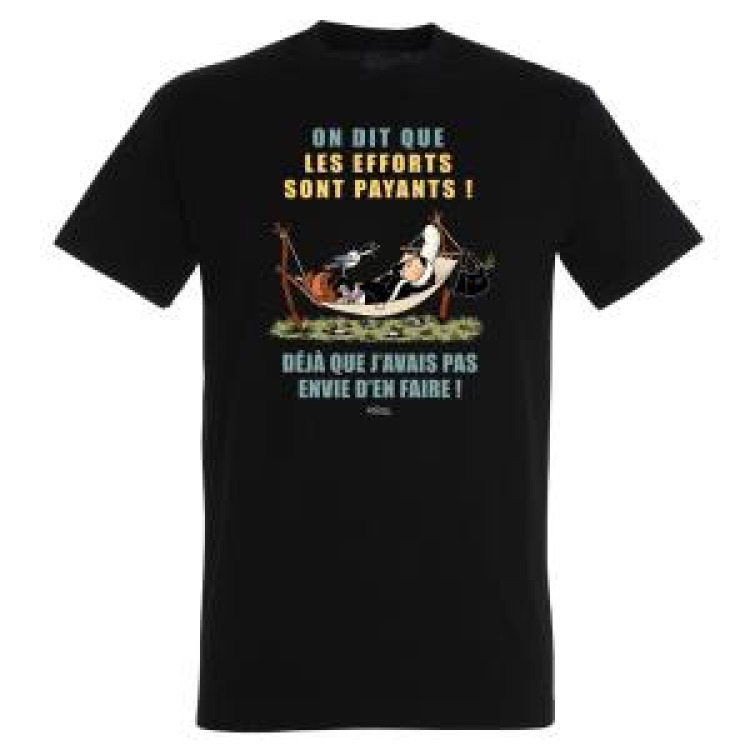 T-shirt homme Mam Goz dans Son Hamac les Efforts Sont Payants Noir Profond XS