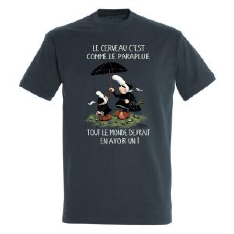 T-shirt homme Mam Goz le Cerveau C'est Comme le Parapluie... Gris Souris M