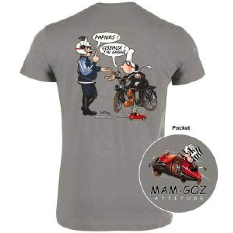 T-shirt homme Mam Goz Motard Papiers Ciseaux (Mg18773) + transfert pocket Zinc S