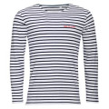 T-shirt homme manches longues ray&eacute; E1256 Ref/ 31532 pocket Belle &Icirc;le en Mer (Ecriture Rouge sur Ray&eacute; Marine, &Eacute;criture Marine sur Ray&eacute; Rouge) blanc/marine S