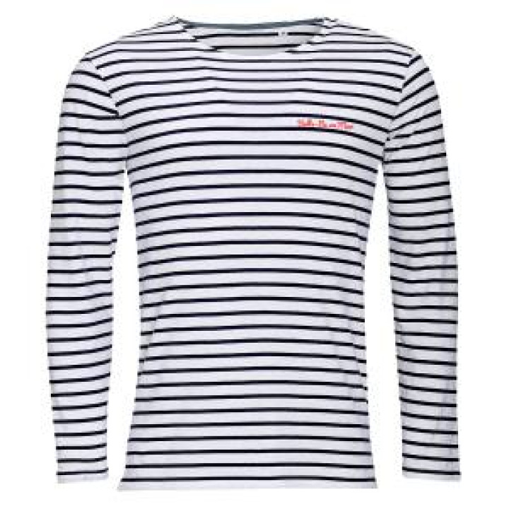 Tshirt homme manches longues rayé E1256 Ref 31532 pocket Belle Île en Mer Ecriture Rouge sur Rayé Marine Écriture Marine sur Rayé Rouge blancmarine M