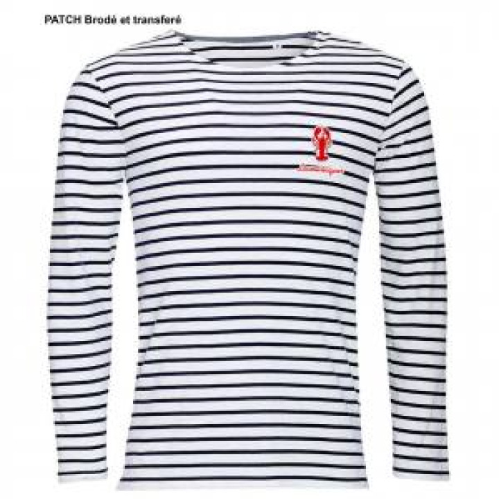 Tshirt homme manches longues rayé Transfert Homard pocket  Locmariaquer blancmarine M