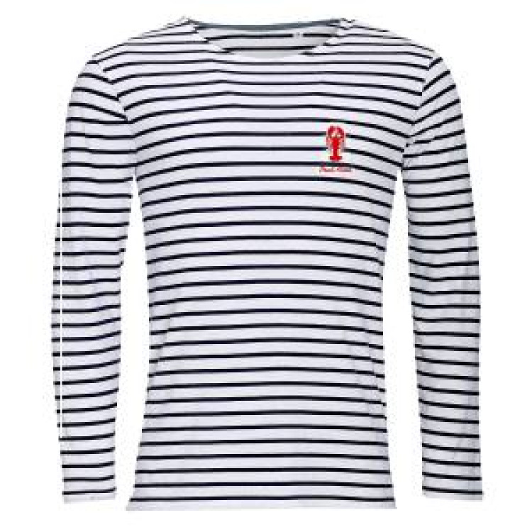 T-shirt homme manches longues ray&eacute; Transfert Homard pocket + Pont Aven French Marine / Blanc S