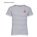 T-shirt homme manches longues ray&eacute; Transfert Patch Ancre + Bretagne blanc/marine S