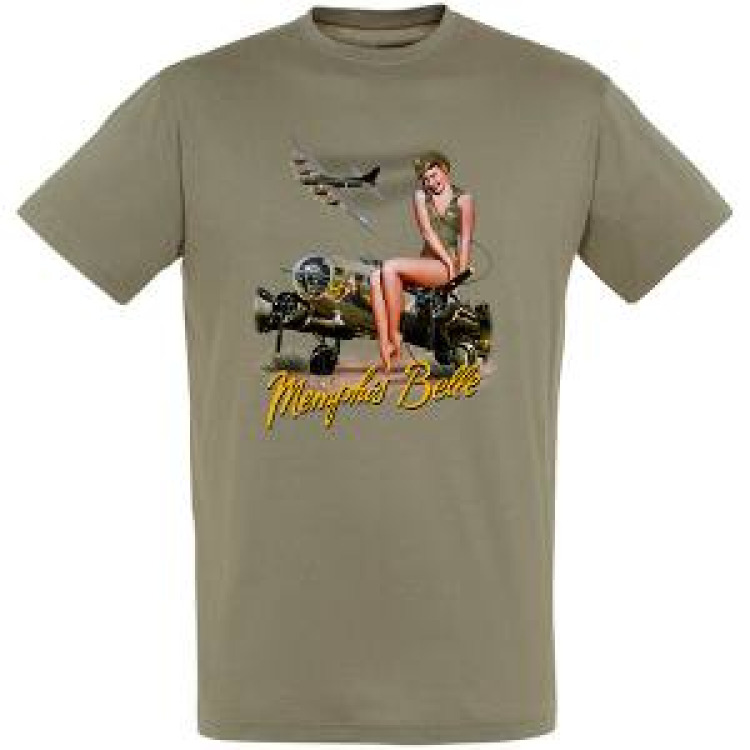 T-shirt homme Memphis Belle Avion + Fille (Sans 75&egrave;me Anniversaire) Kaki M