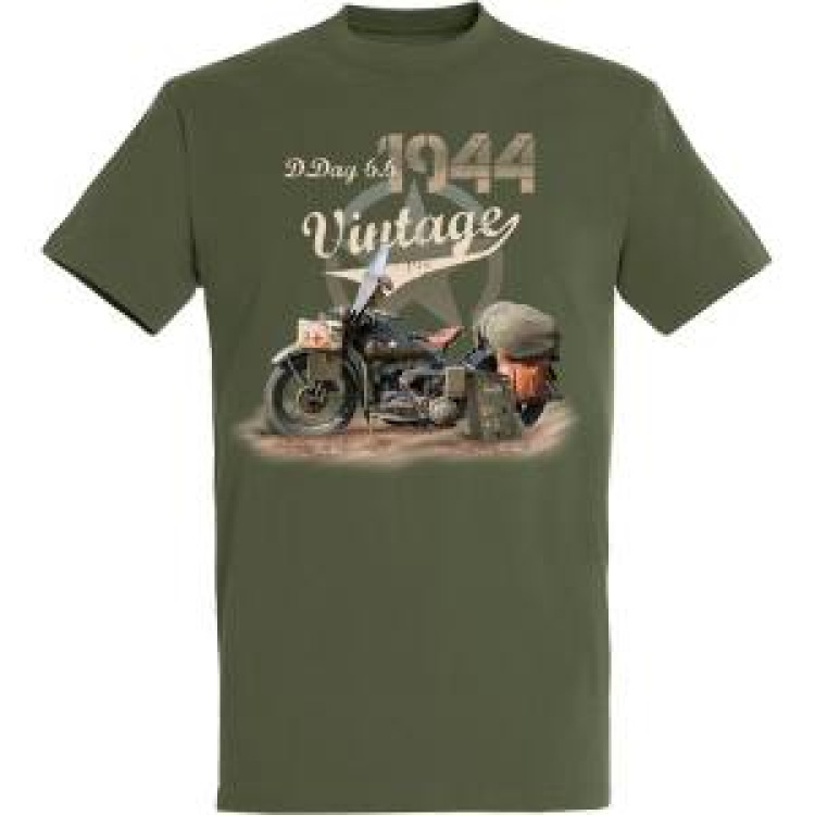 T-shirt homme Moto Am&eacute;ricaine Vintage D-Day 6-6-1944 Gris Chin&eacute; S