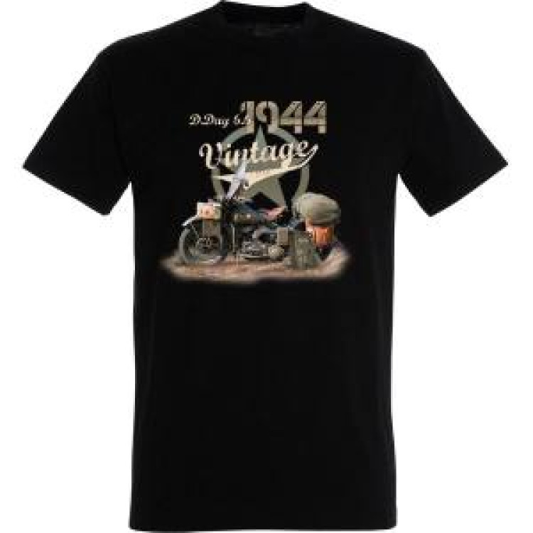 T-shirt homme Moto Am&eacute;ricaine Vintage D-Day 6-6-1944 Noir Profond S