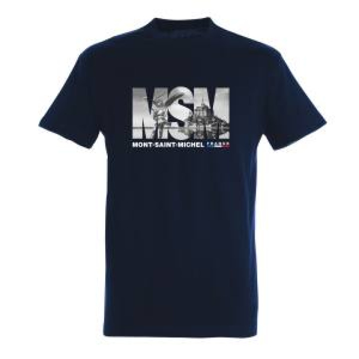 Tshirt homme Msm Vue du Mont dans les Lettres Mont Saint Michel Marine XS
