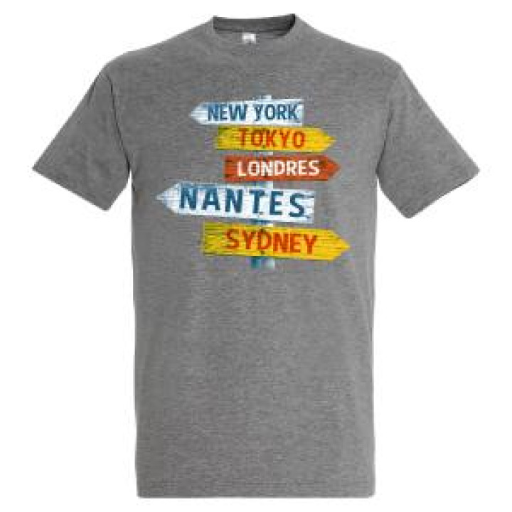 Tshirt homme Pancarte Nantes Londres Gris Chiné M