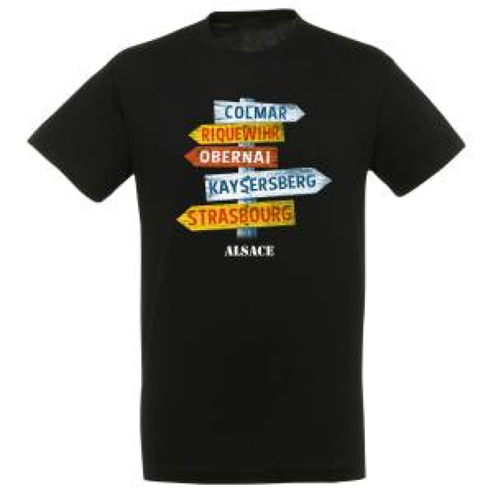 Tshirt homme Panneaux Colmar Riquewihr Obernai Kaysersberg Strasbourg Alsace Noir Profond XS